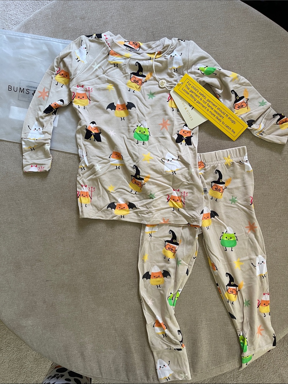 Bums and Roses toddler Halloween Character Pajama Set - Cream with candy corn